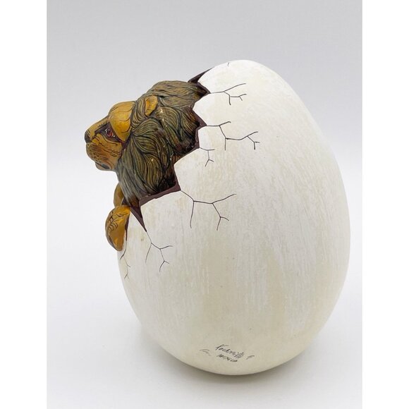 Lion Hatching Egg Figurine 5” Handmade Whimsical Folk Art Xochipilli Mexico - Picture 4 of 7